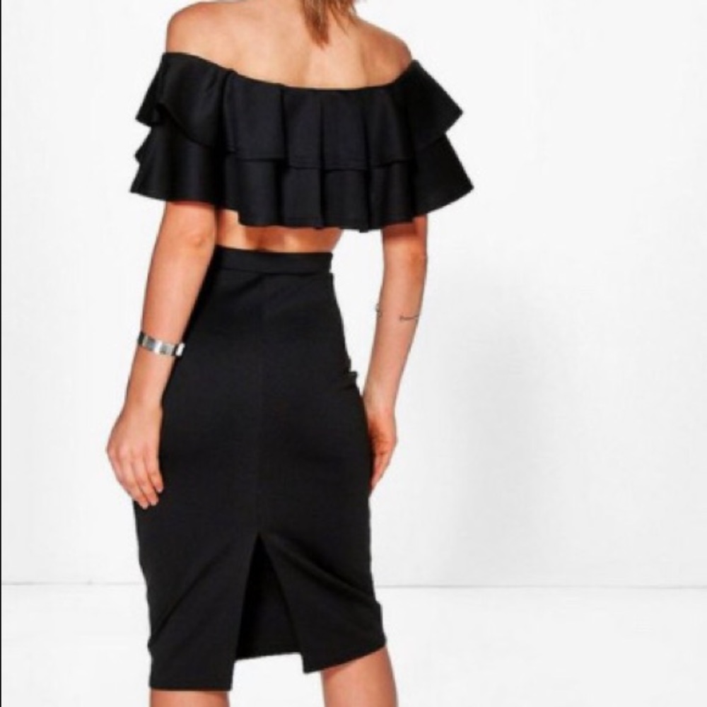 Double Ruffle Crop & Midi Skirt Set